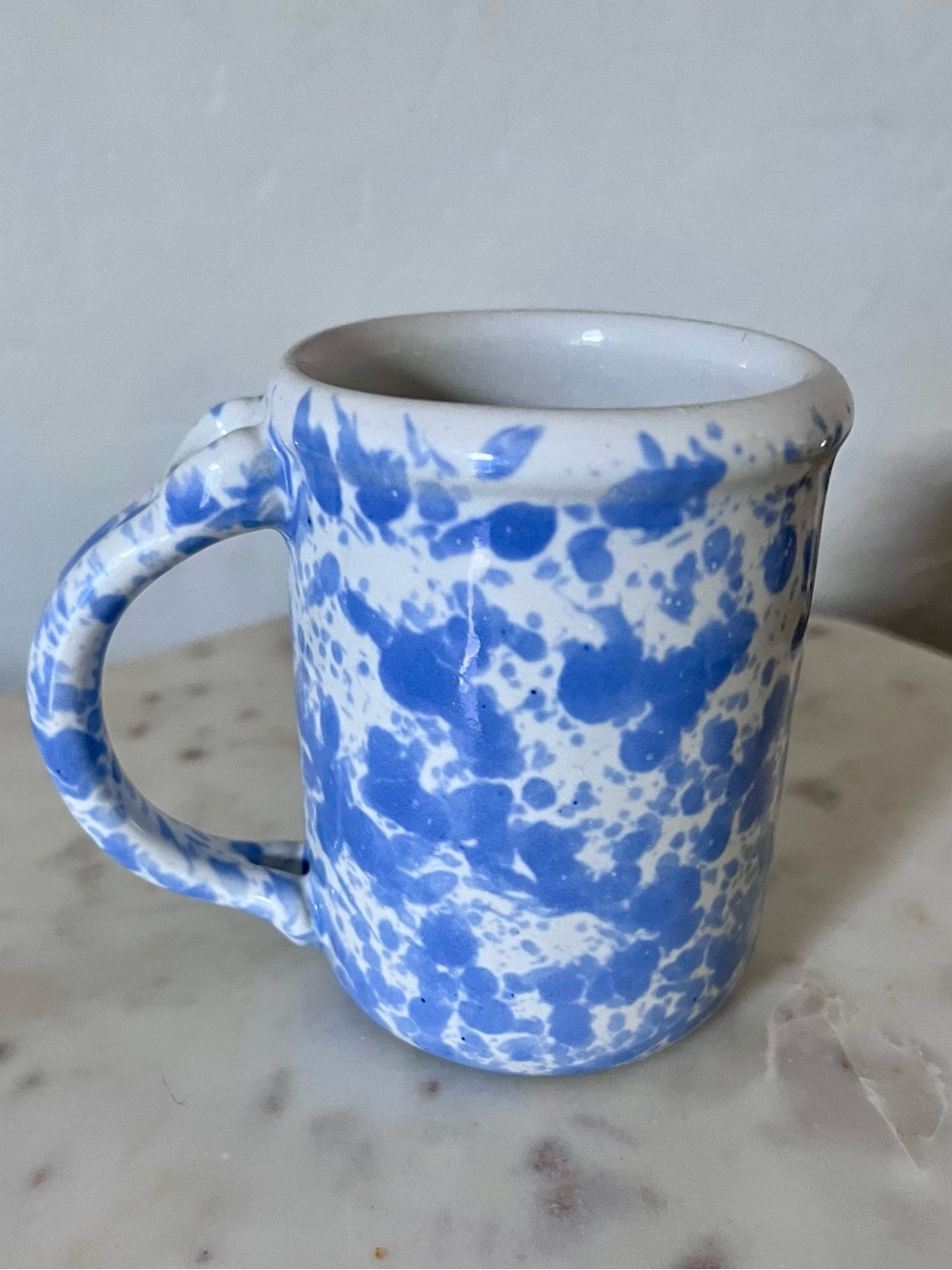Vintage Bennington Potters Vermont 1967 agate morning glory blue spongeware mug